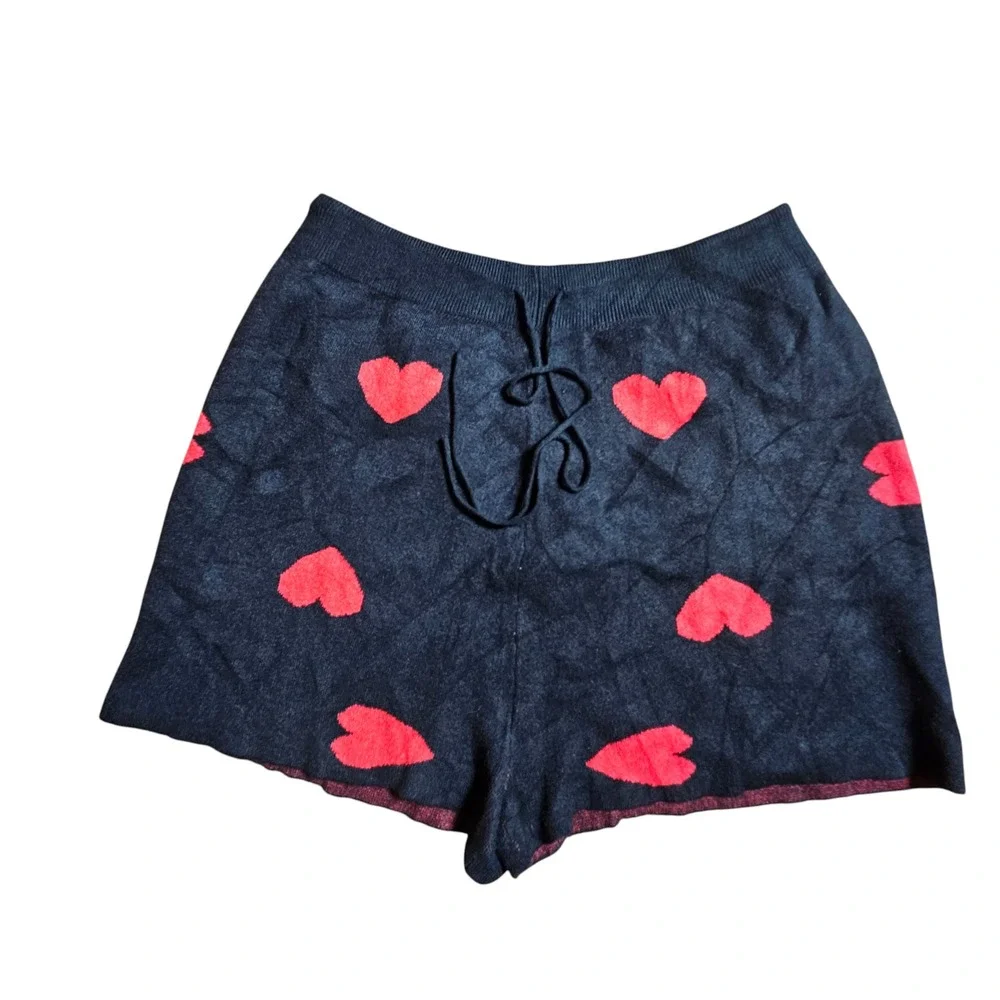 Hearts Knit Lounge Sweater Shorts XL Drawstring Elastic Waist Cozy Chic Feminine